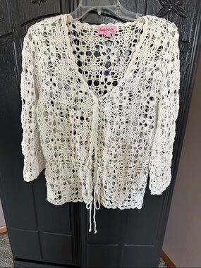 Pacific Heights  Crochet Openwork Cardigan in Cream